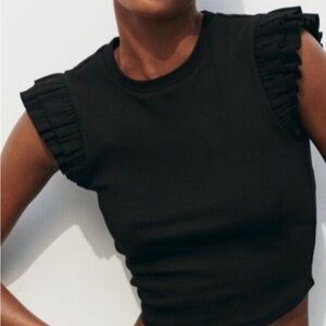 Zara Black Ruffled Crop Tee